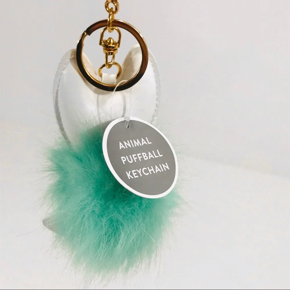 Eccolo Cat Pom Pom Key Chain, Black, White, Blue